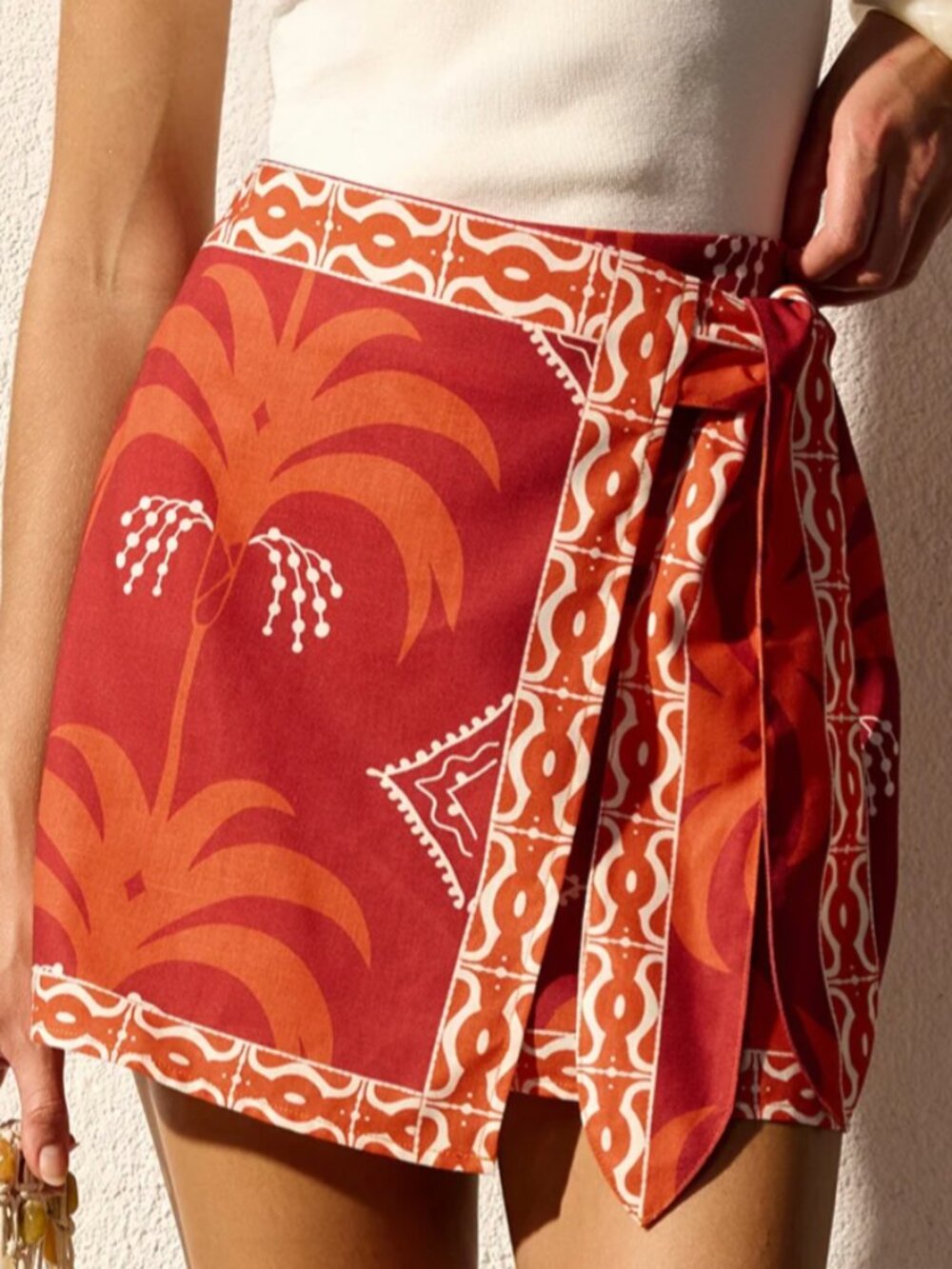 Commense Palm Tree Print Wrap Mini Skirt S